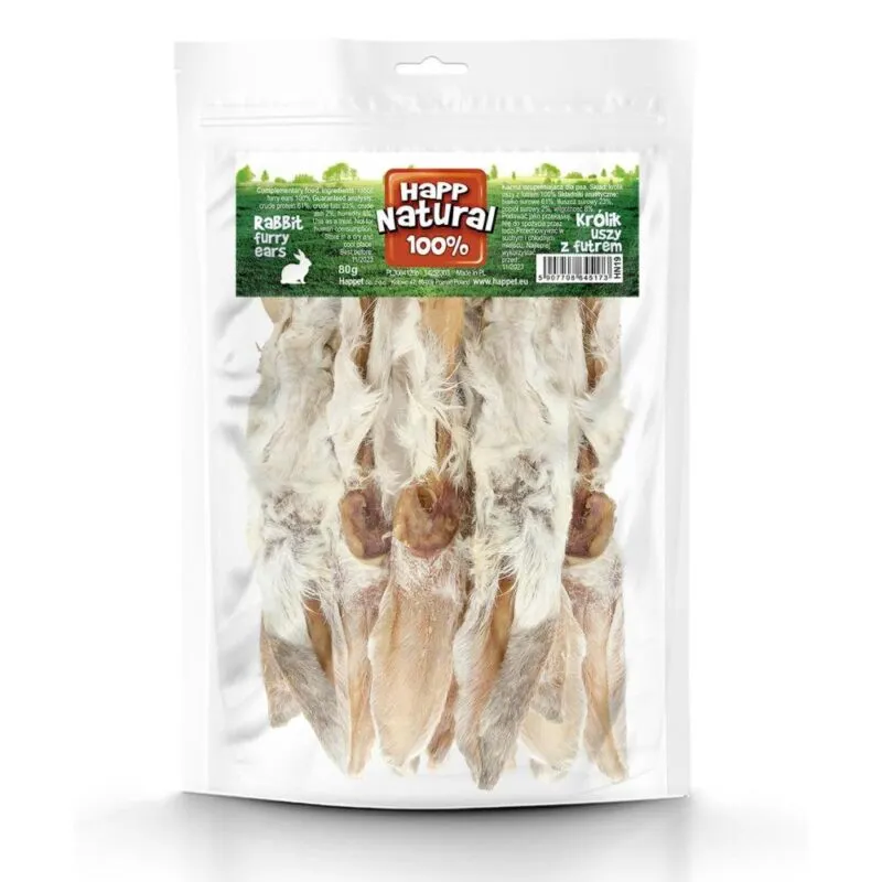 Królik uszy z futrem 100% naturalne, 80g Happet